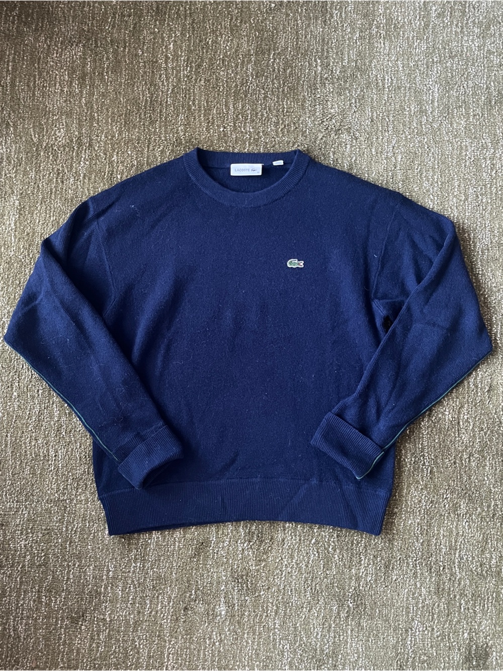 Lacoste Navy Blue Crewneck Sweater with Croc Patch